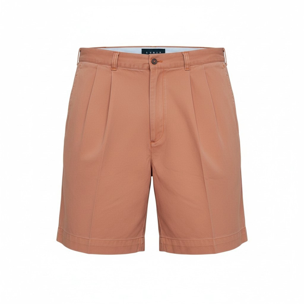 BERLE Men's Pleated 100% Cotton Dark Orange Color Chino Shorts Size 40 Inseam 9"